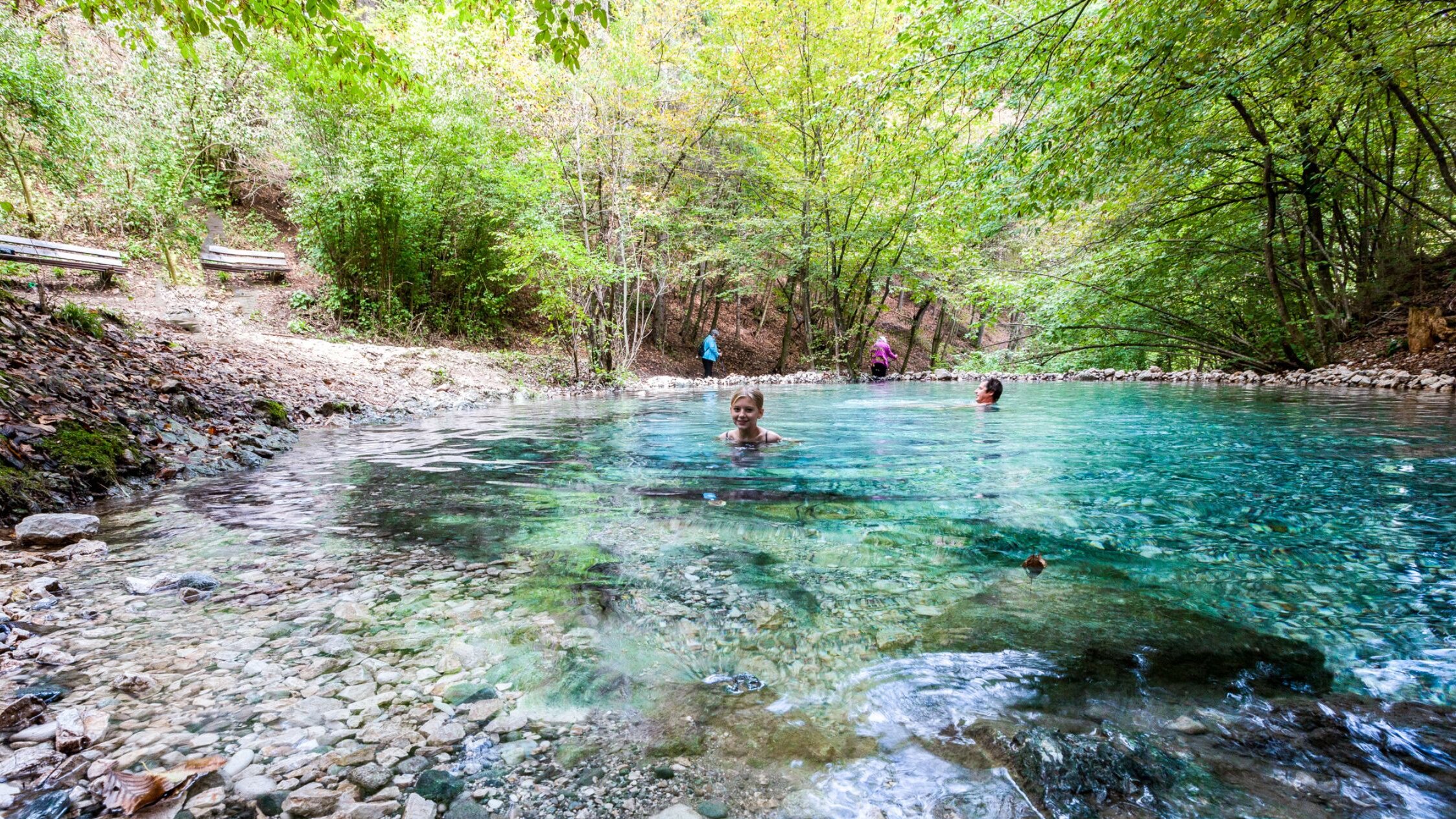 Bathing in a natural spring