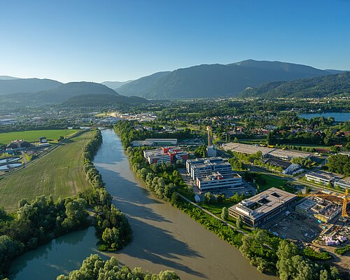 Drone shot of the Technologiepark Villach